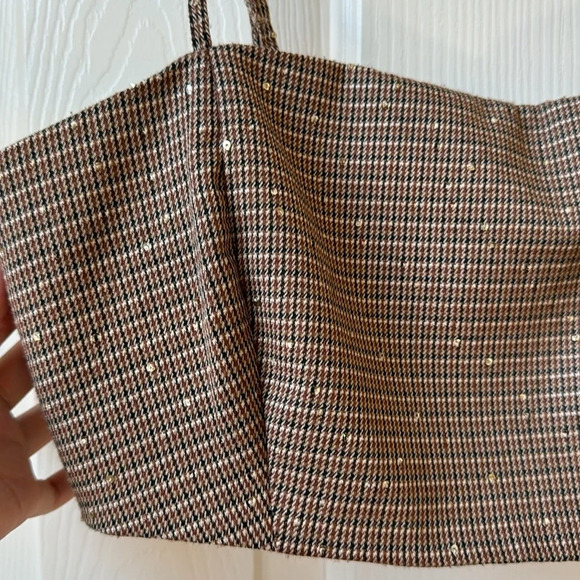 House Of Harlow 1960 spaghetti strap plaid bralette sequins brown XS - Picture 2 of 9